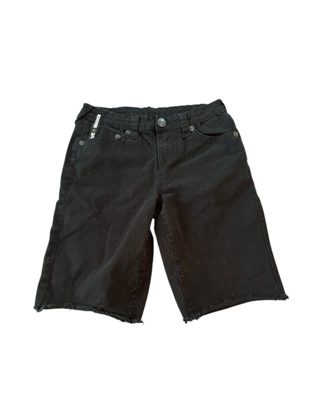Y2K True Religion Geno Slim Denim Shorts 12 Black Jean Shorts Raw Hem Streetwear